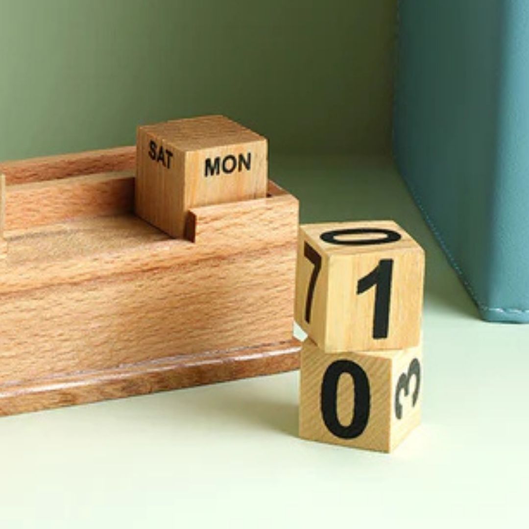 1779689202_Wooden Clock Pen Stand Organizer with Perpetual Calendar- 2